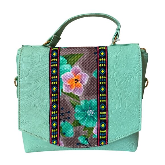 Tooled with tapestry embroidery versatile 3 in 1 messenger handbag in mint women - Picture 1 of 9